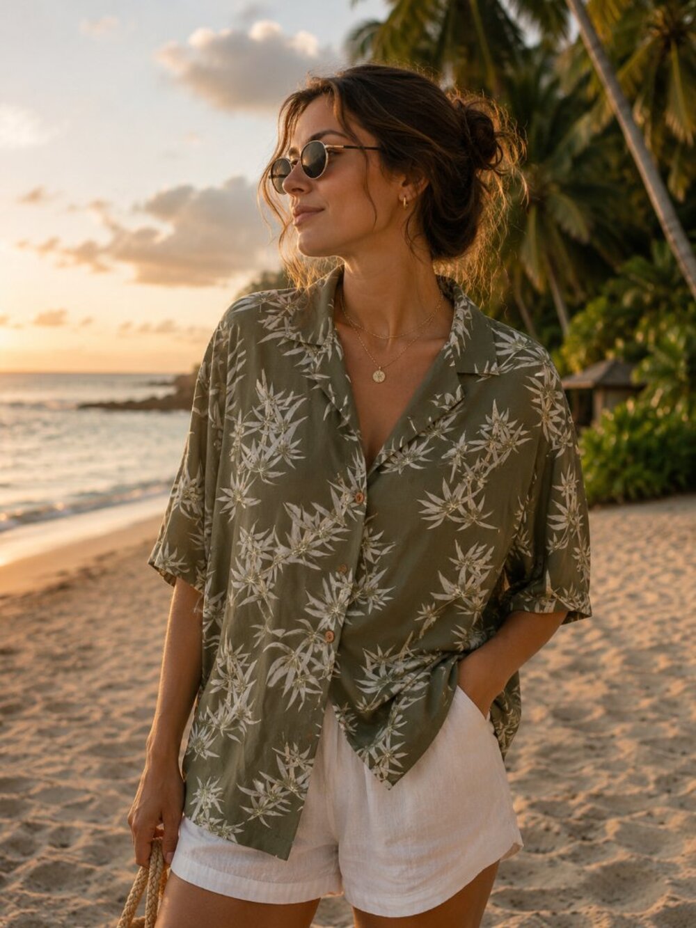 Vintage Linden Hill Women’s 2X Rayon Hawaiian Camp Shirt Olive Tropical Bamboo